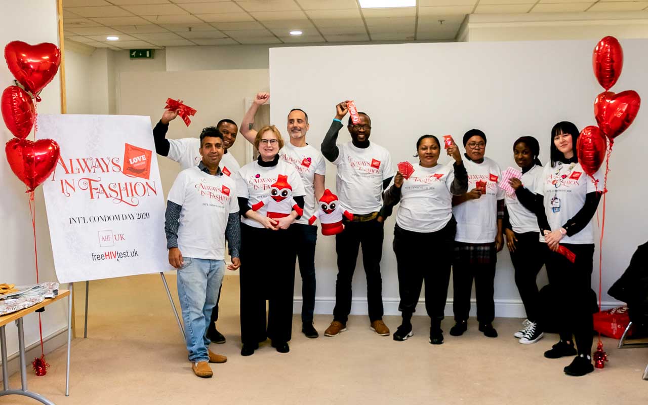 The AHF UK team celebrating International Condom Day